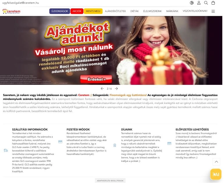 Termmékek a Cerbona webshop főoldalán