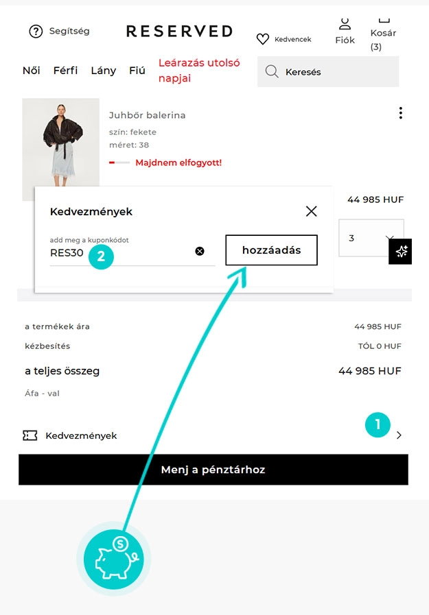 Útmutató egy Reserved kuponkód beváltásához