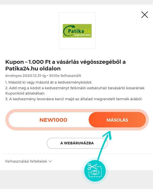 Útmutató egy Patika24 kuponkód bemásolásához