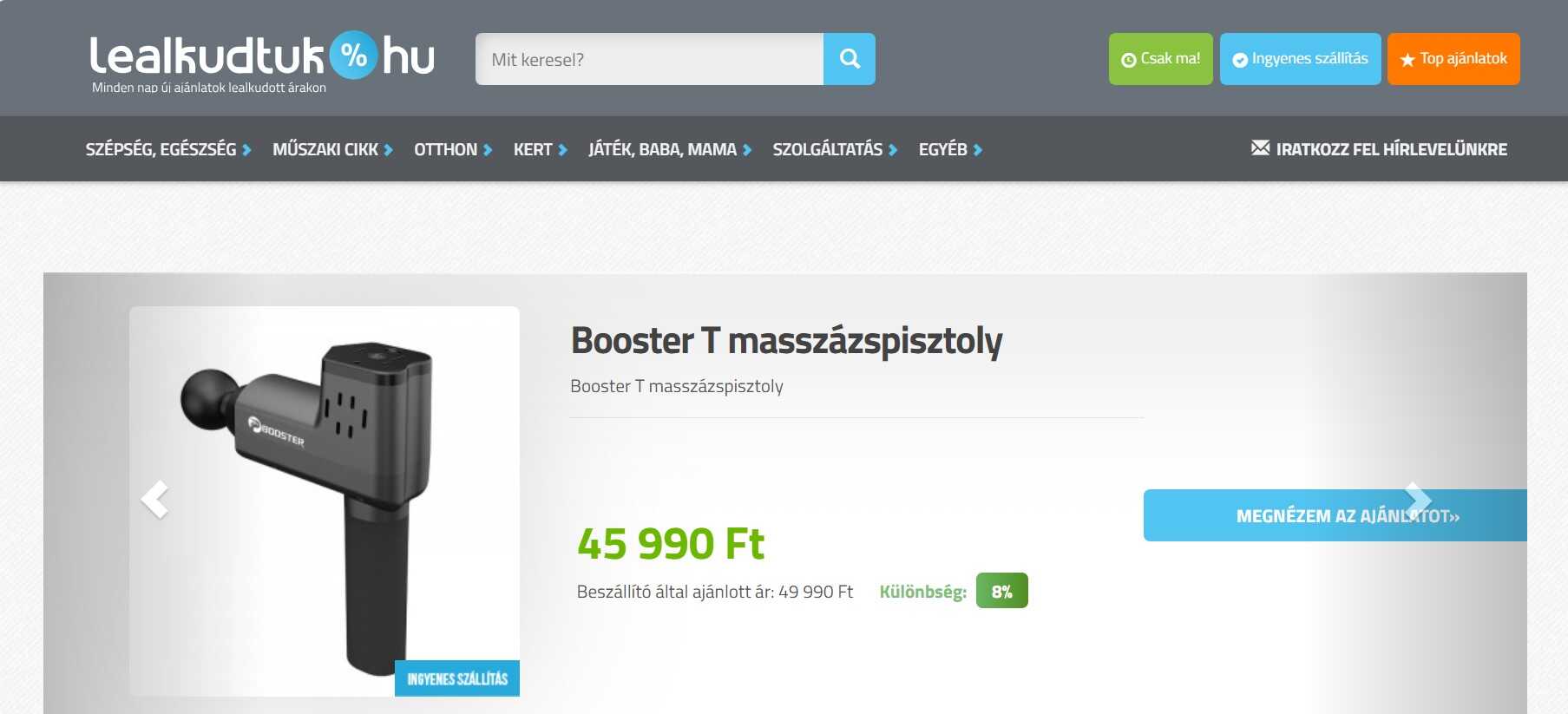 a webáruház oldalán egy masszázspisztoly látható
