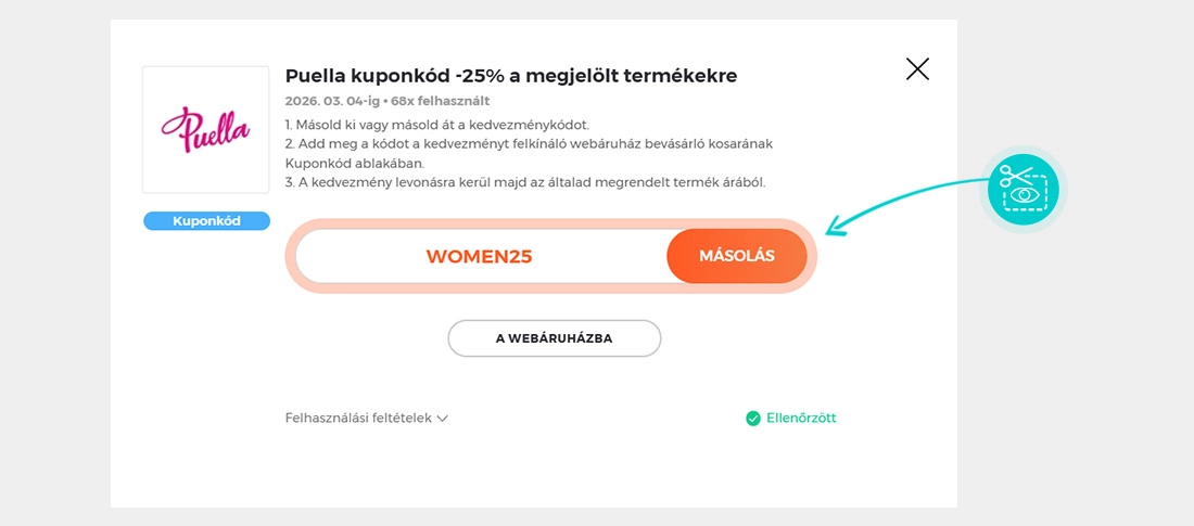 Útmutató egy Puella kuponkód bemásolásához