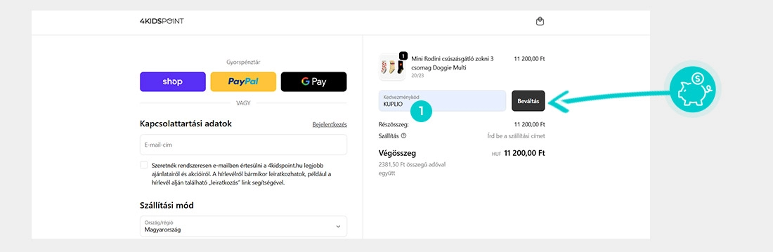 Útmutató egy 4kidspoint kuponkód beváltásához