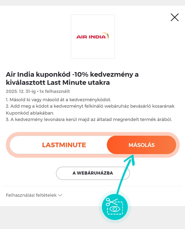 Útmutató egy Air India kuponkód bemásolásához