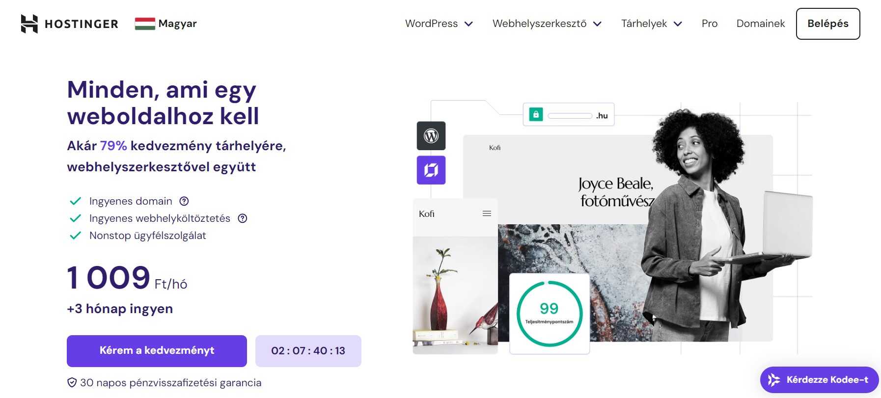 Hostinger webshop főoldala