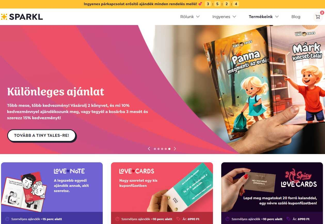 Sparkl webáruház főoldala