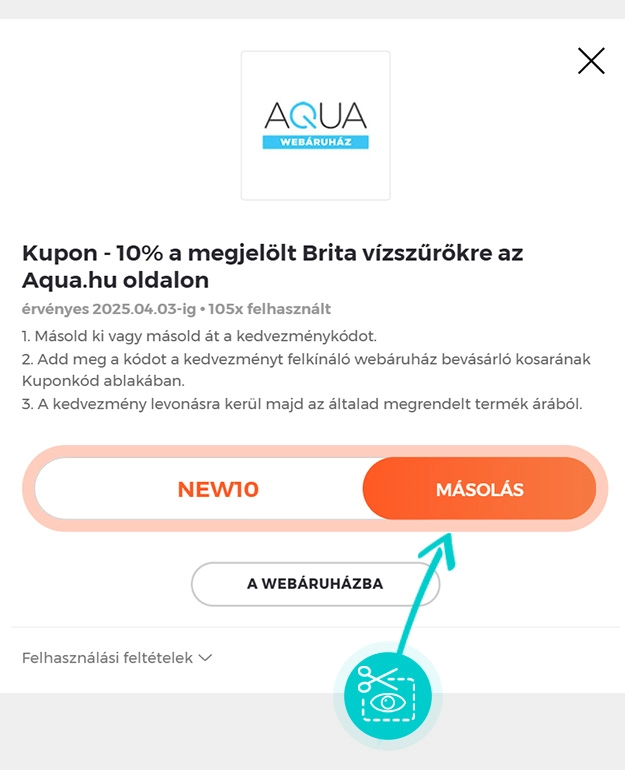 Útmutató egy Aqua webáruház kuponkód bemásolásához