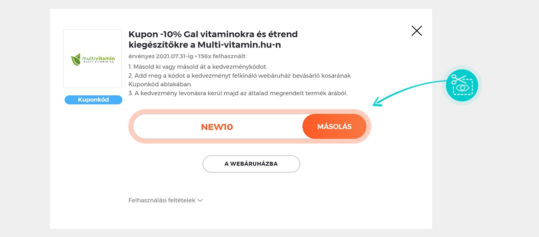 Útmutató egy Multi-vitamin kuponkód bemásolásához