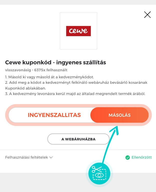 Útmutató egy Cewe kuponkód bemásolásához
