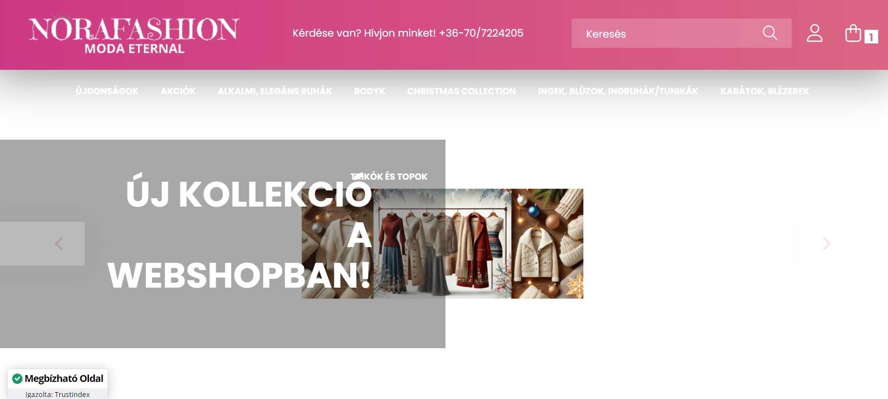 Norafashion webáruház főoldala