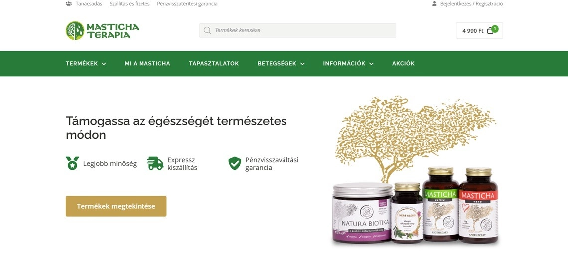 A webáruház főoldala