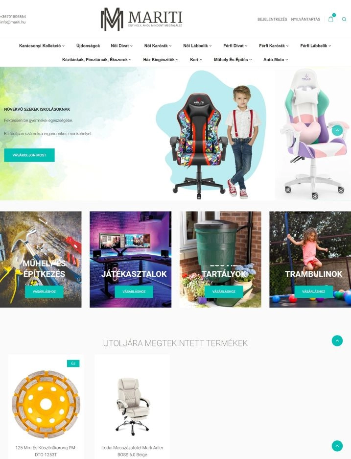 Termmékek a Mariti webshop főoldalán