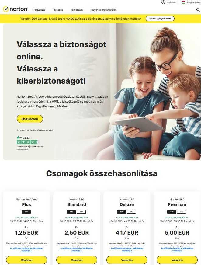 norton webshop főoldala