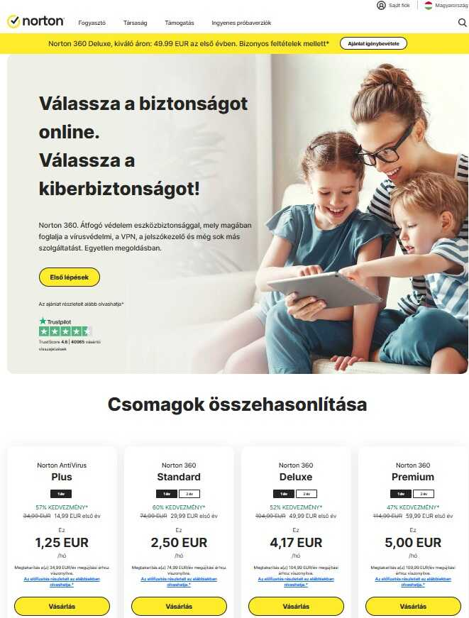 norton webshop főoldala