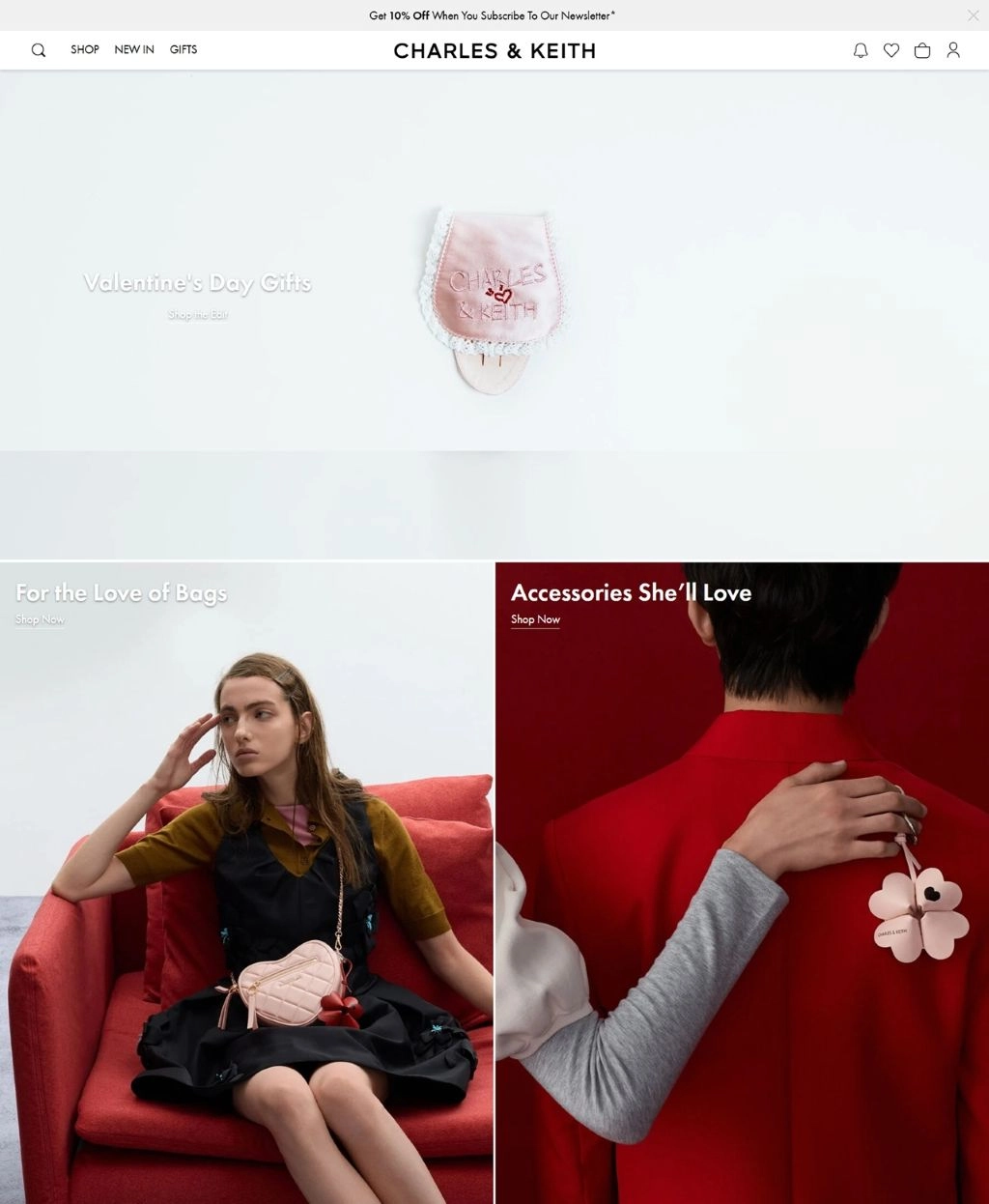 Termékek a Charles & Keith webáruház főoldalán