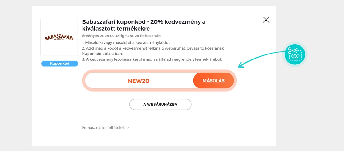 Útmutató egy Babaszafari Bababolt kuponkód bemásolásához