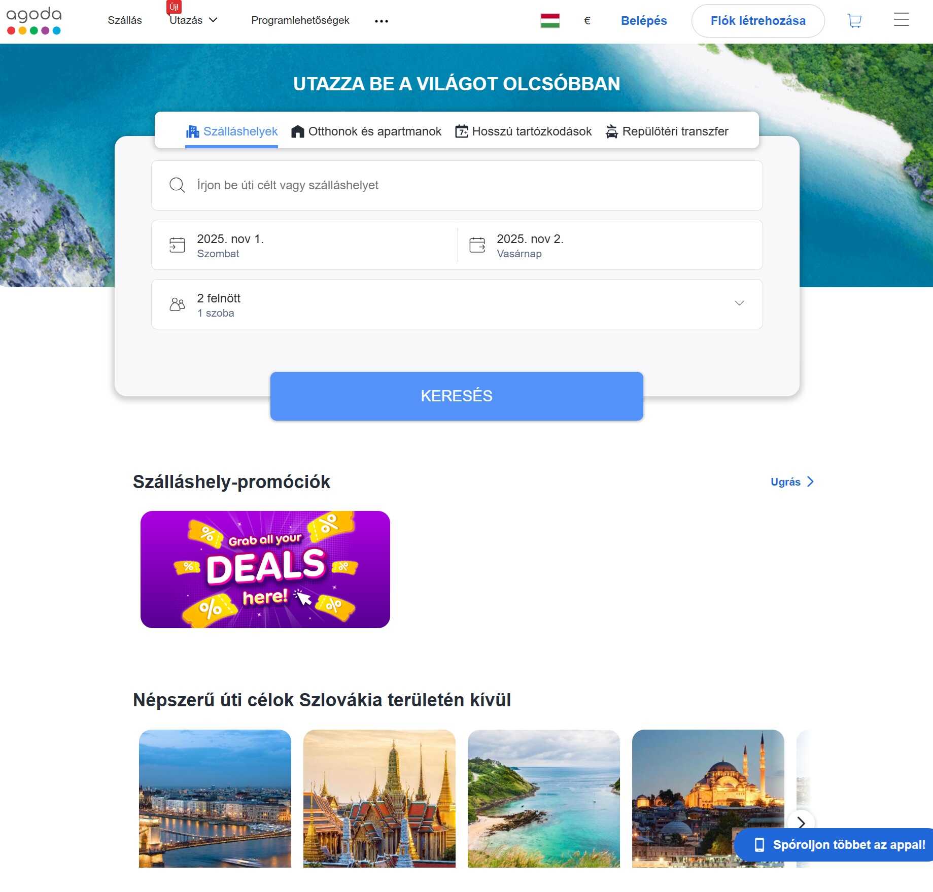 Agoda webáruház főoldala