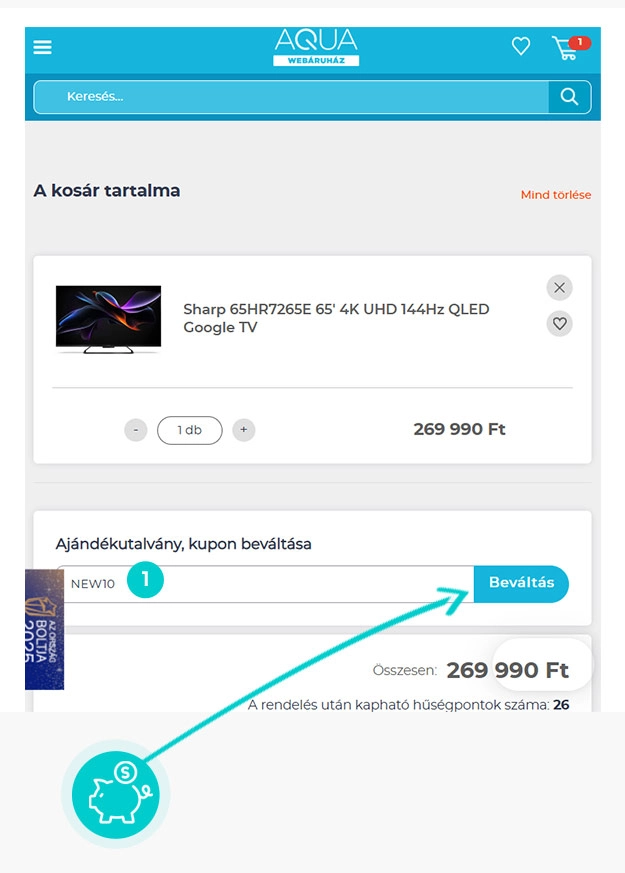 Útmutató egy Aqua webáruház kuponkód beváltásához