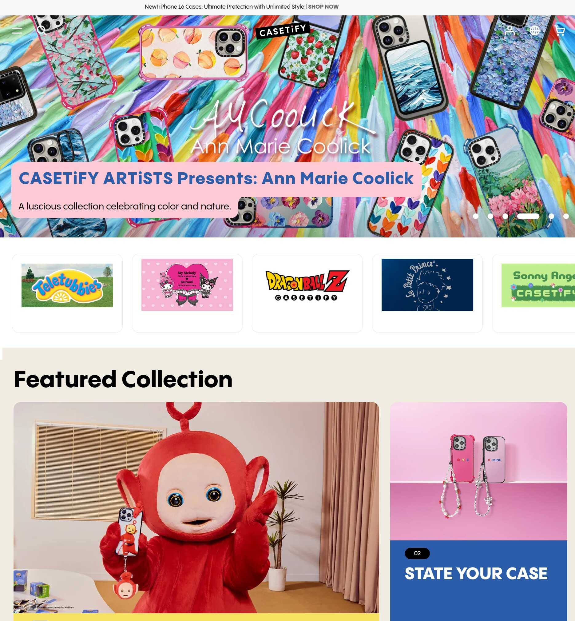 Casetify webshop főoldala