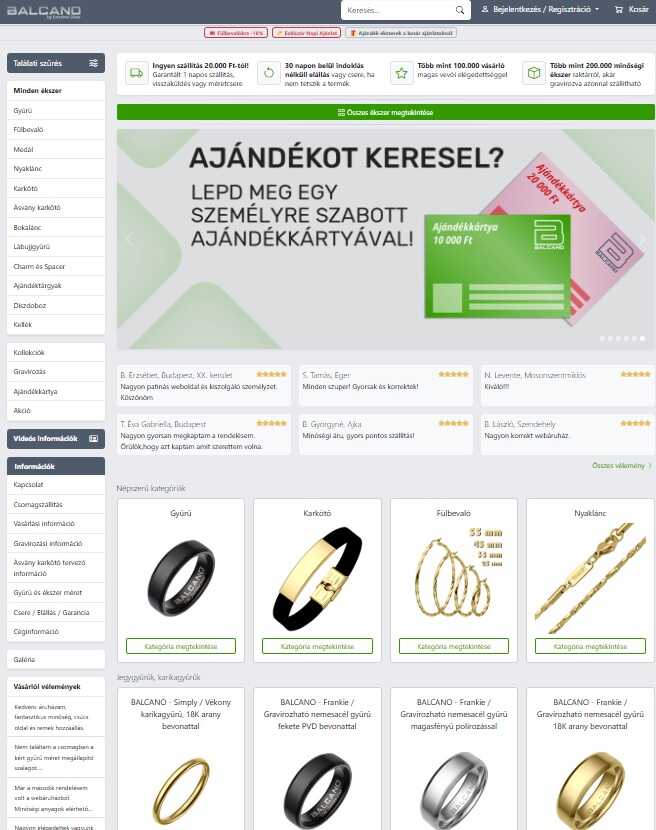 Balcano webáruház főoldala