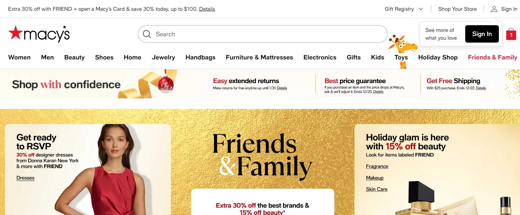 Macys webshop főoldala