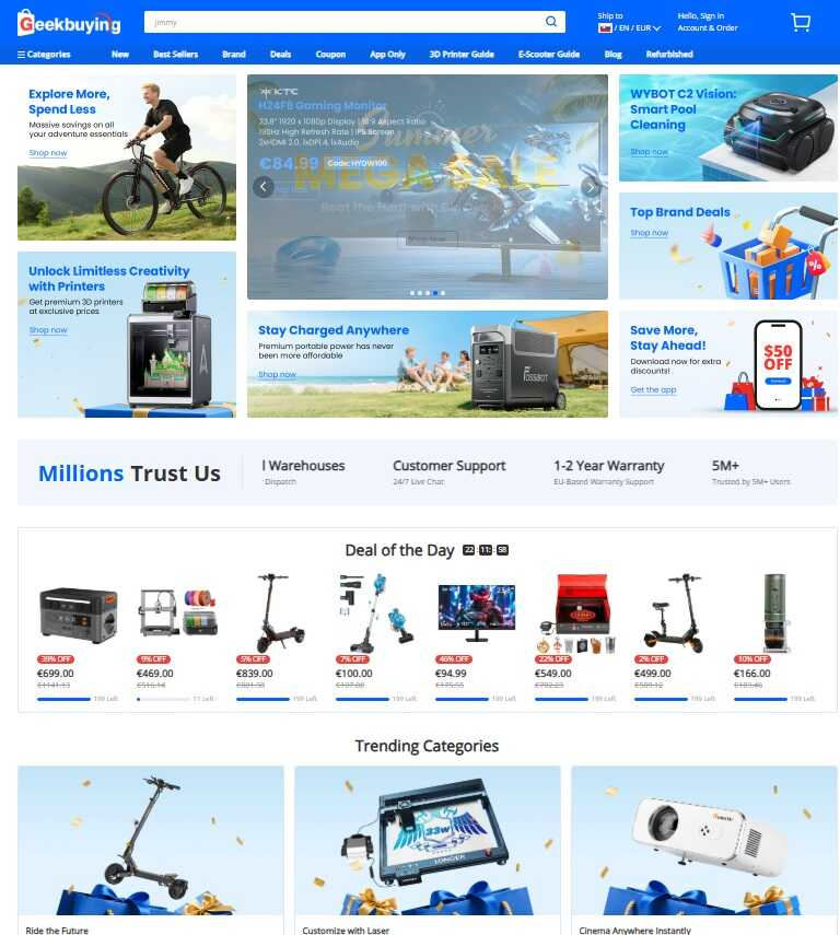 Geekbuying webáruház főoldala
