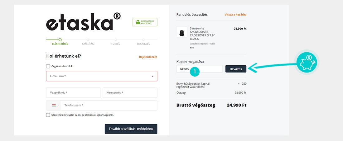Útmutató egy Etaska kuponkód beváltásához
