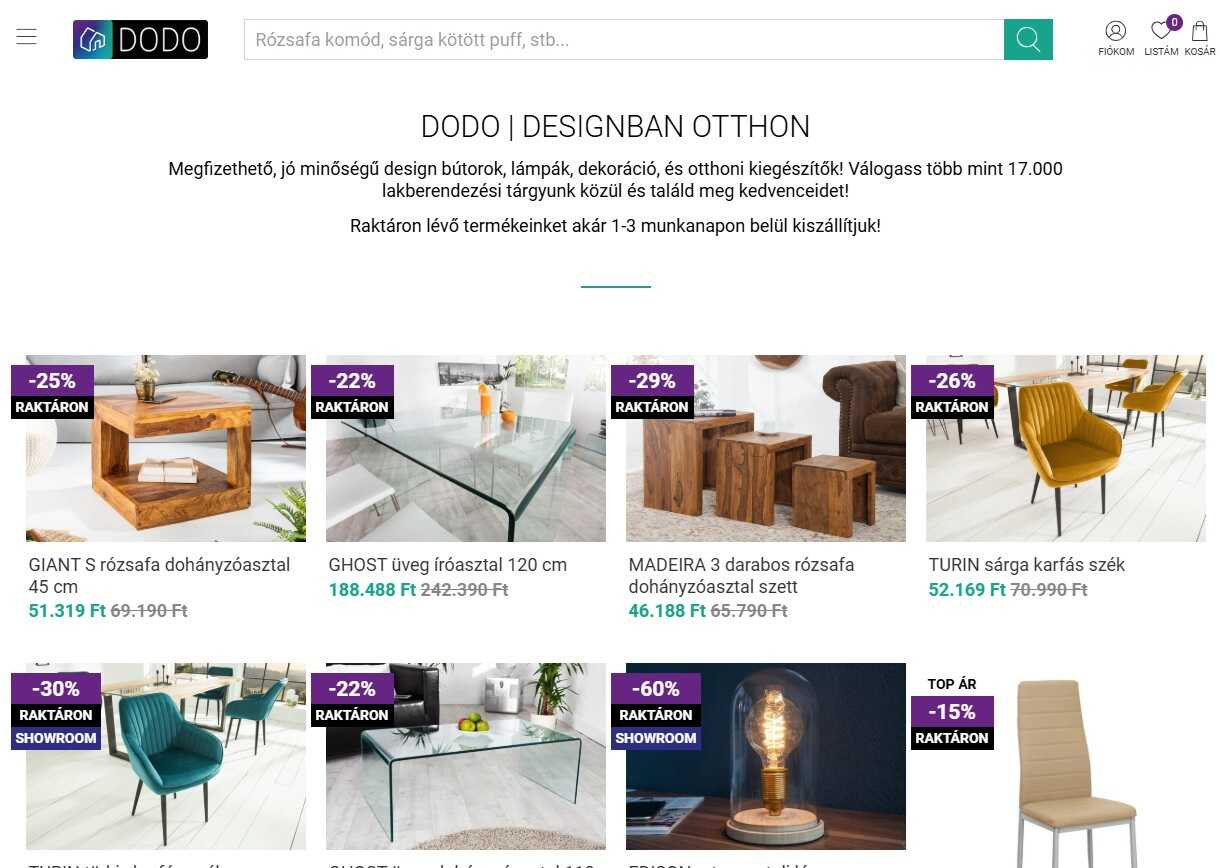 dodo webáruház főoldala
