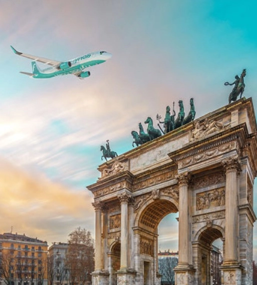 Repülőgép híres város fölött repül