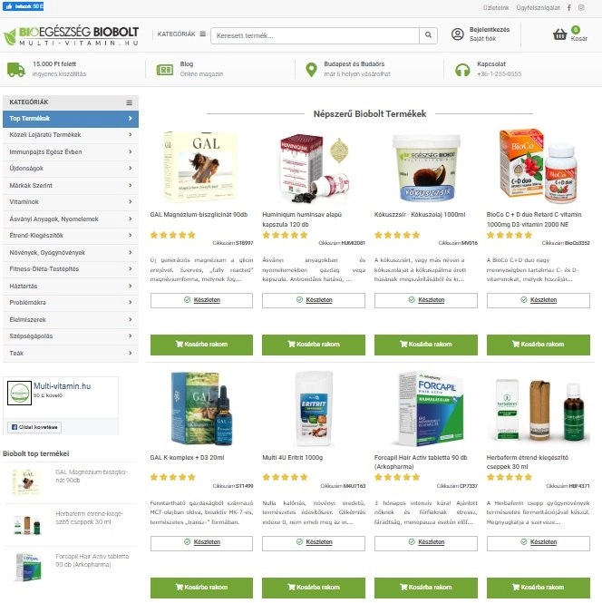 Termékek a Multi vitamin webáruház főoldalán