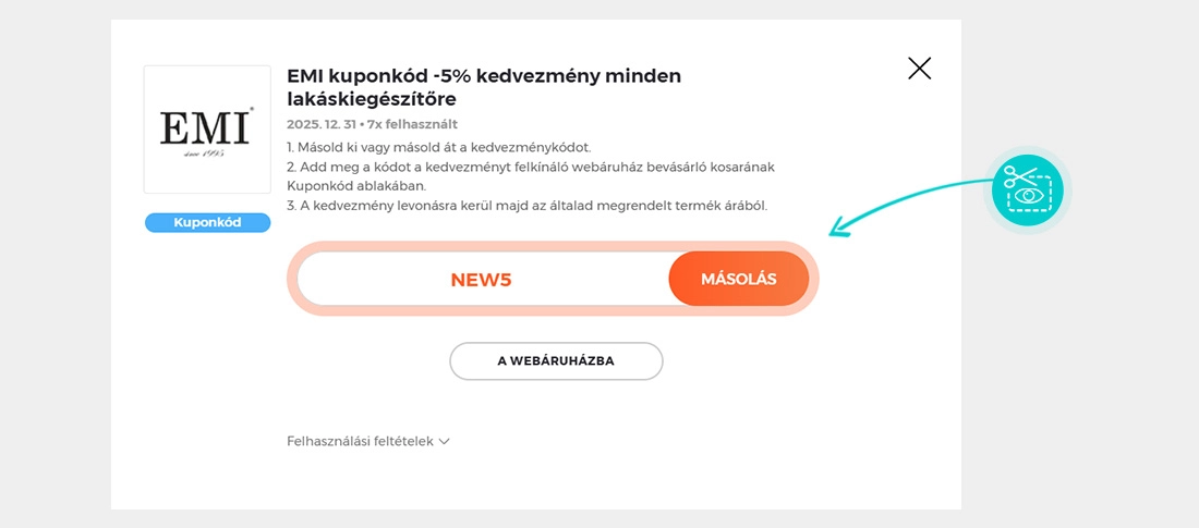 Útmutató egy EMI kuponkód bemásolásához