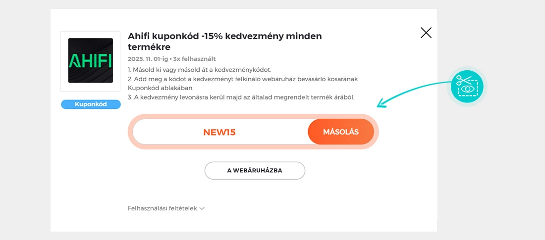 Útmutató egy Ahifi kuponkód bemásolásához