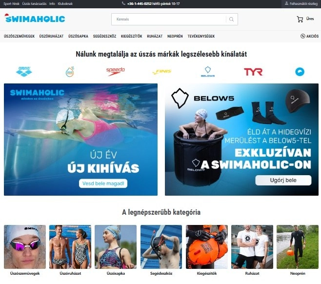Termékek a Swimaholic webáruház főoldalán