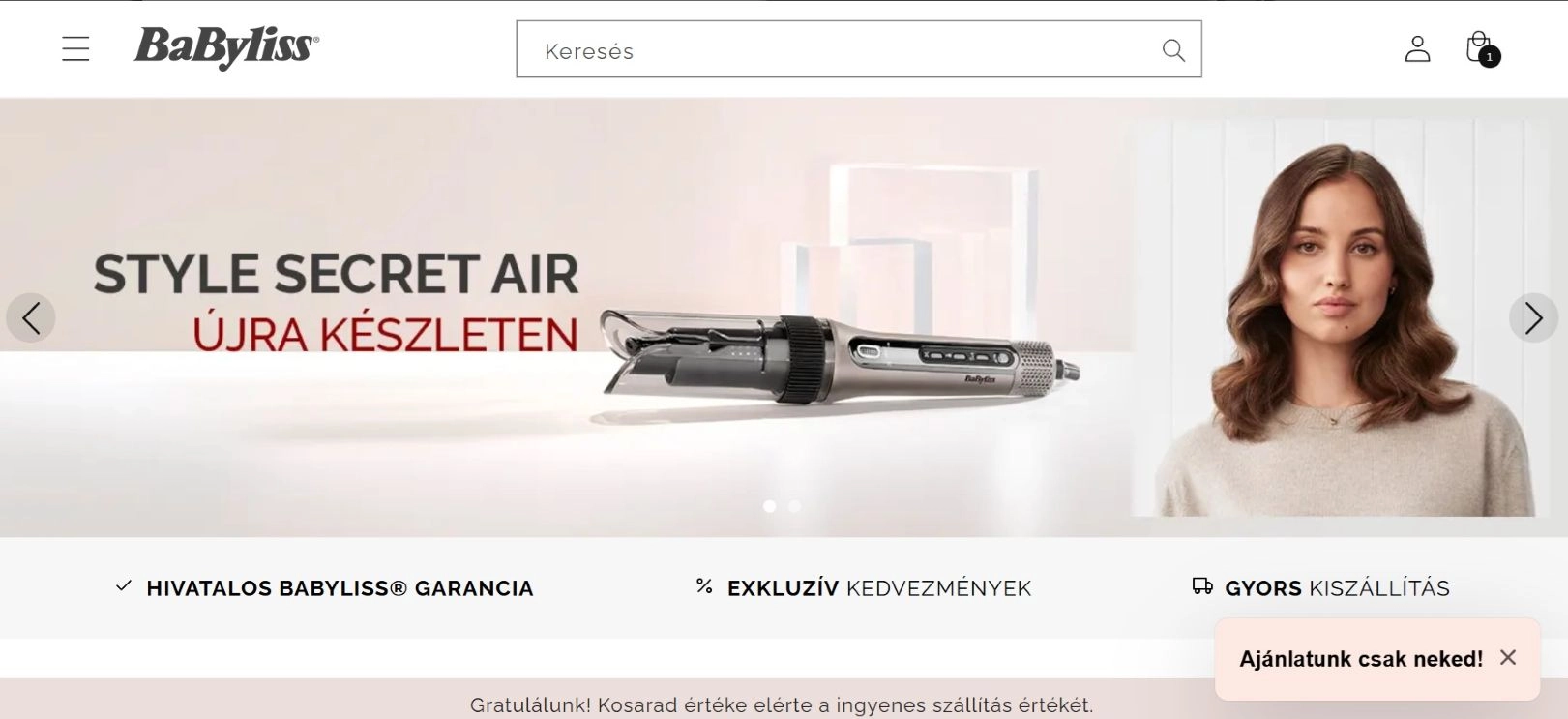 A webáruház főoldala