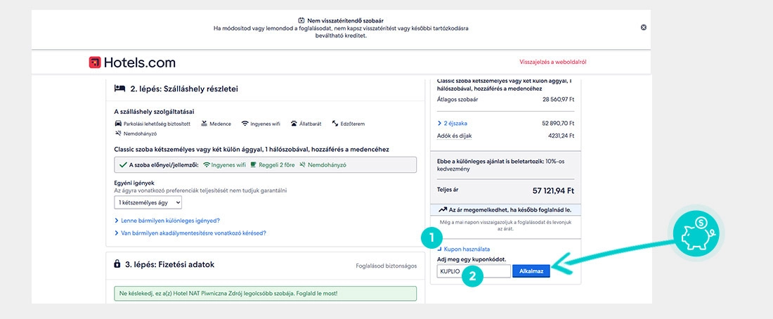 Útmutató egy Hotels kuponkód beváltásához