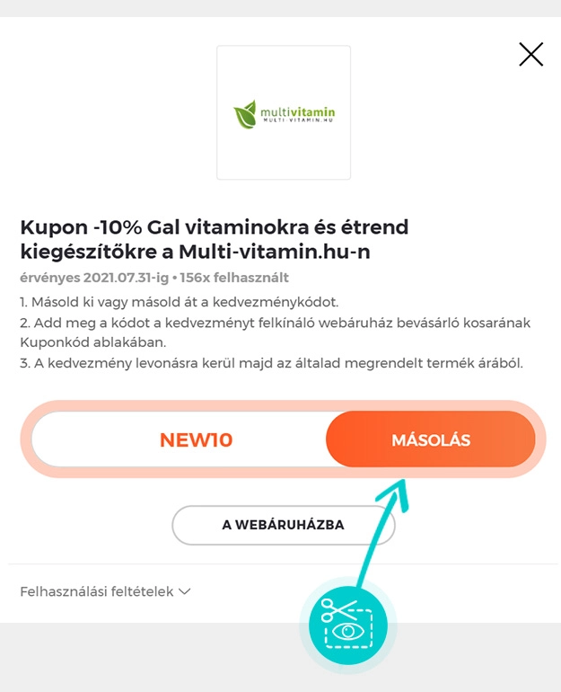 Útmutató egy Multi-vitamin kuponkód bemásolásához