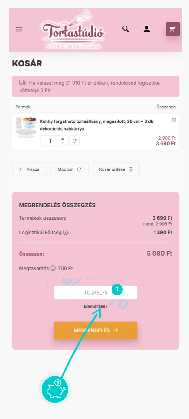 Útmutató egy Tortastúdió kuponkód beváltásához