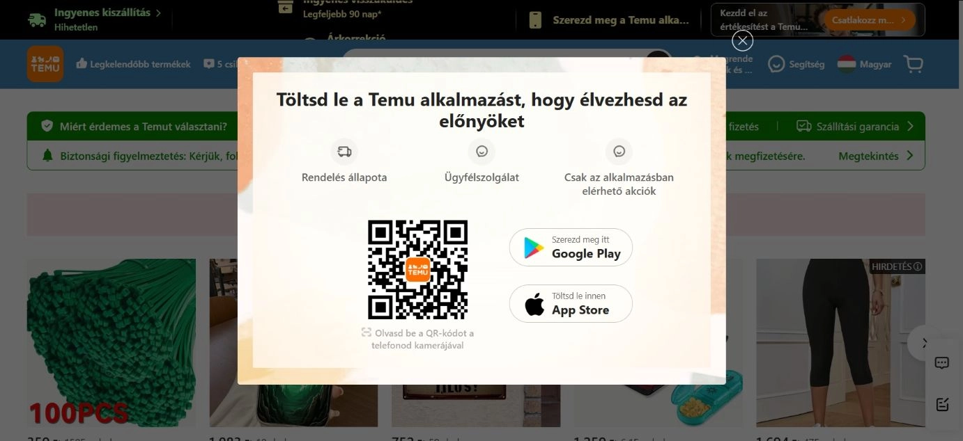 webáruház főoldala promóciós reklámmal