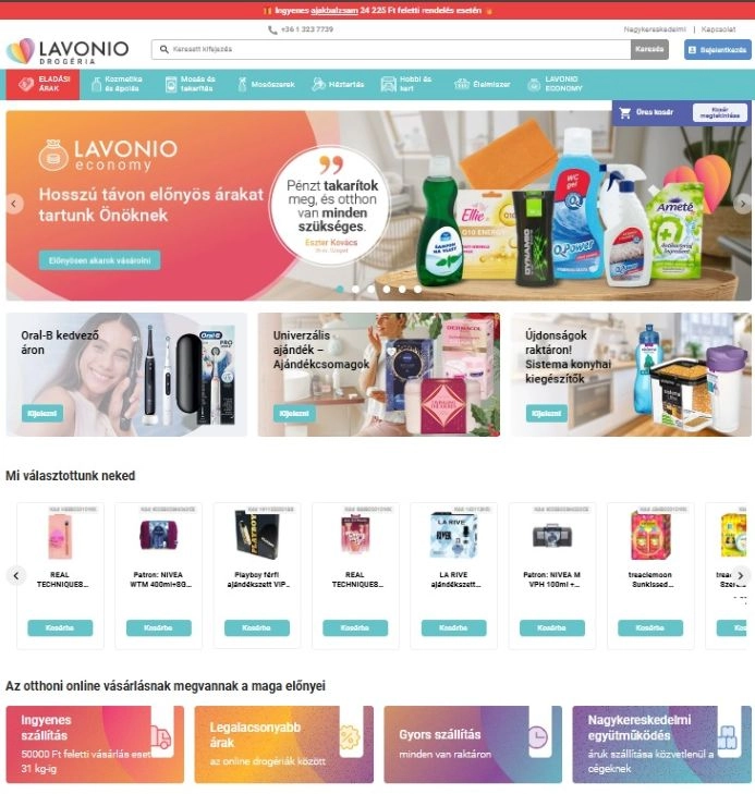 Termmékek a Lavonio webshop főoldalán