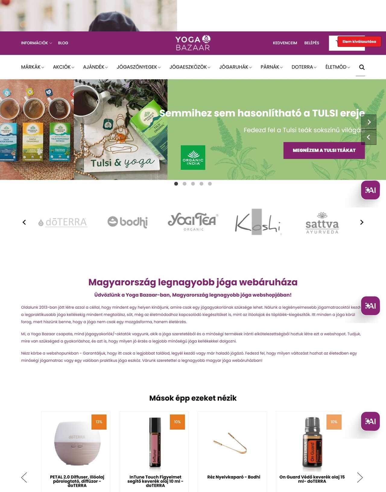 yogabazaar webshop főoldala