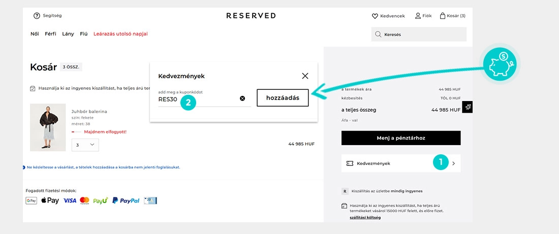 Útmutató egy Reserved kuponkód beváltásához