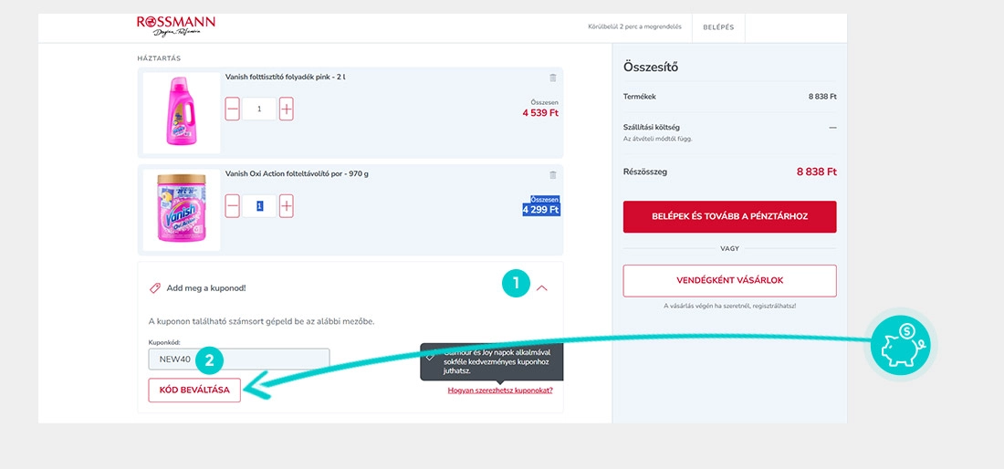 Útmutató egy Rossmann kuponkód beváltásához