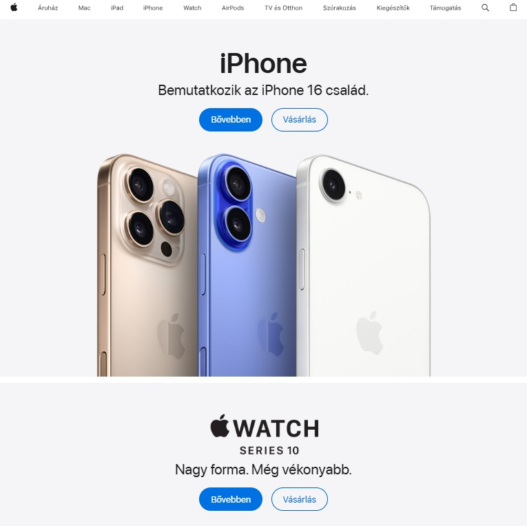 apple webáruház főoldala