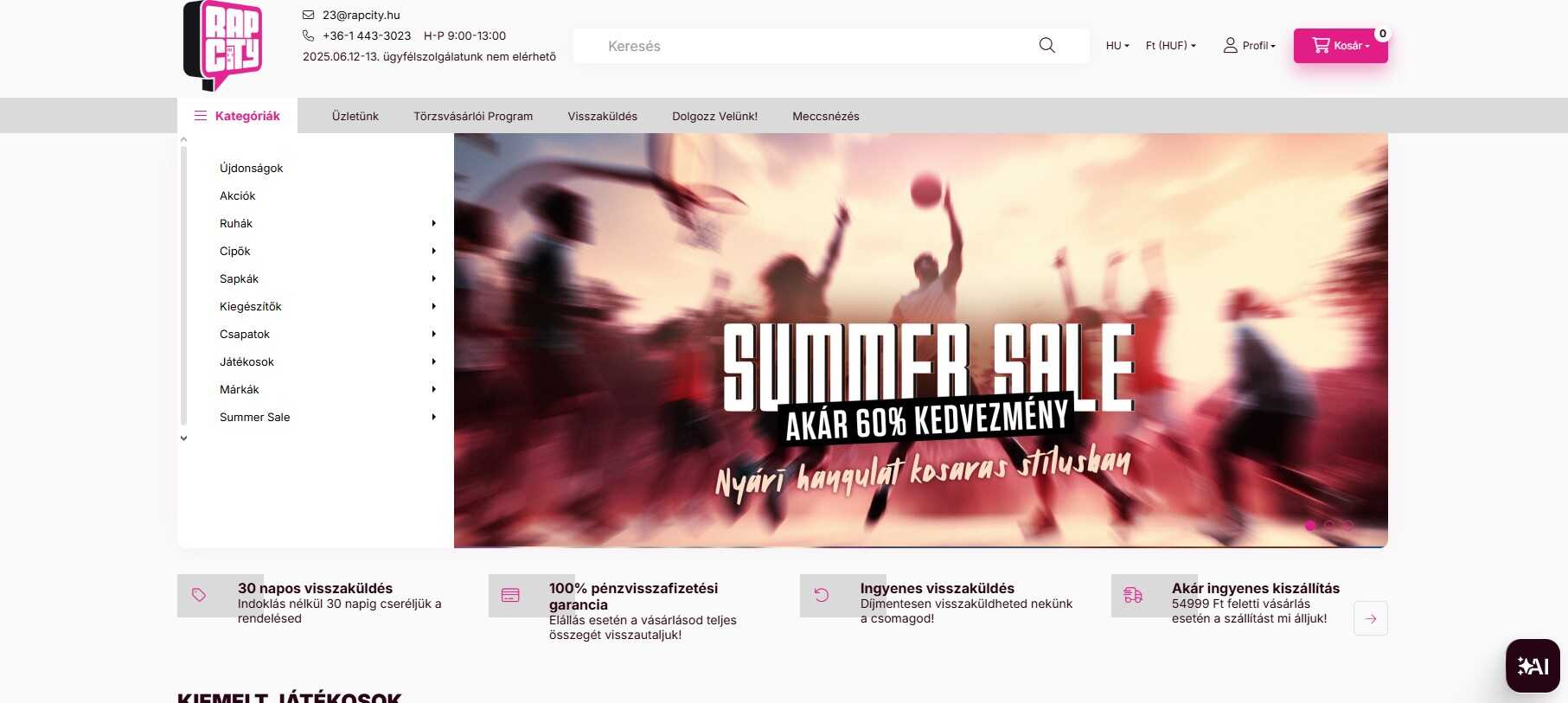a webshop főoldalán található akciós ajánlat látható