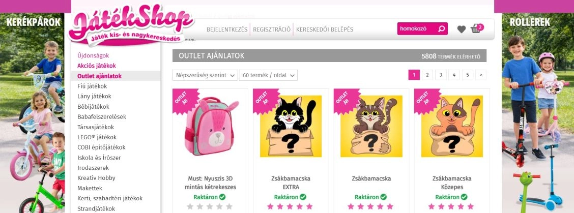 Outlet kategória a webshopban