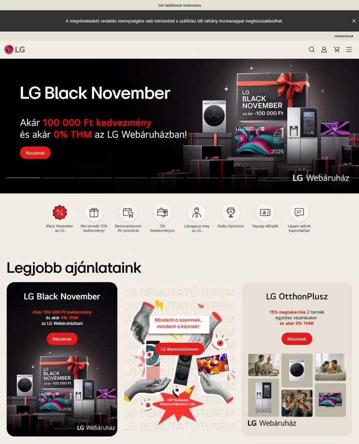 Termékek az LG webáruház főoldalán