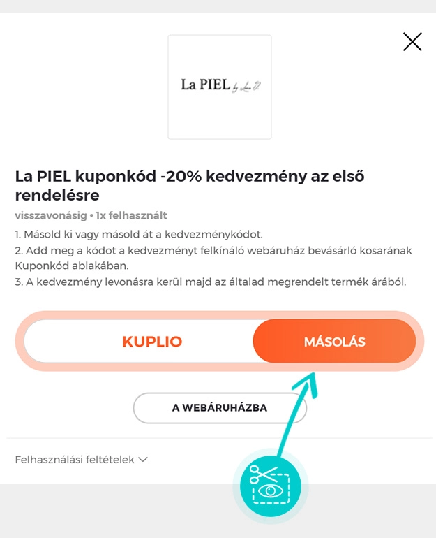 Útmutató egy La PIEL kuponkód bemásolásához