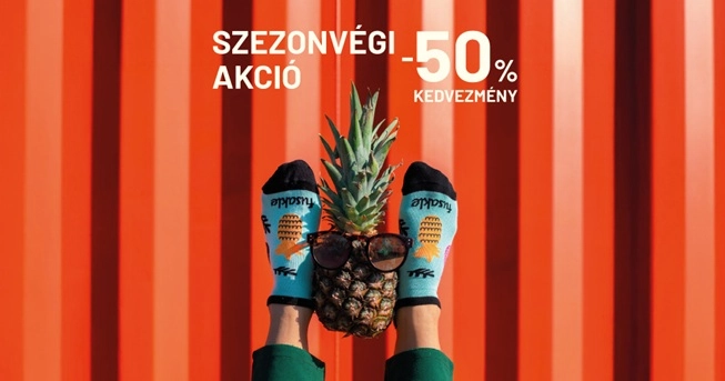 Reklámbanner 50%-os kedvezményre a zoknikra