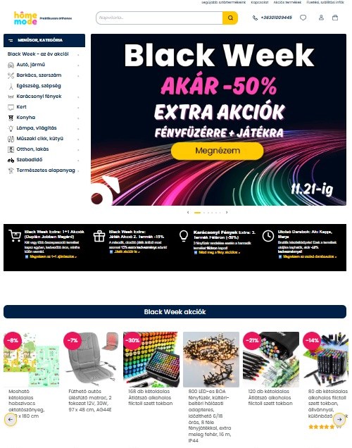 Termékek a Homemode webáruház főoldalán