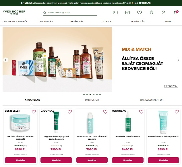 yves rocher webshop főoldala