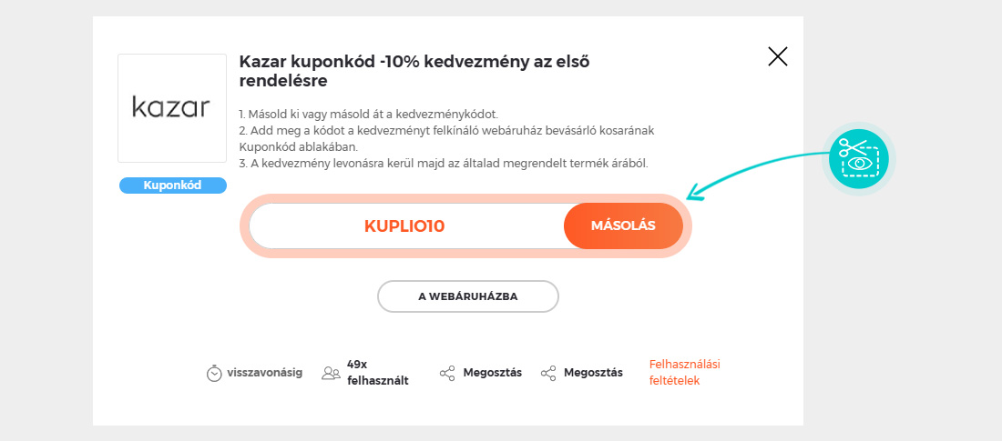 Útmutató egy Kazar kuponkód bemásolásához
